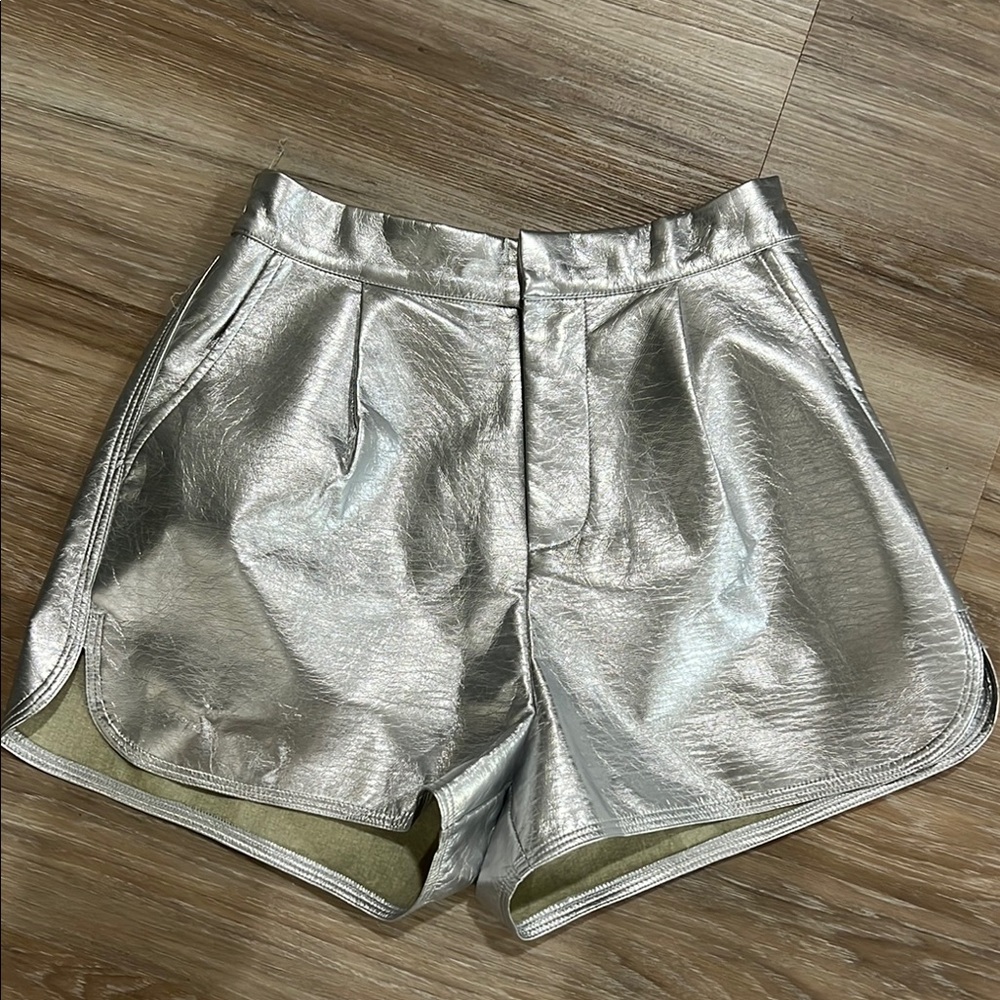 Entro Silver High Waist Shorts with Lustrous Sheen